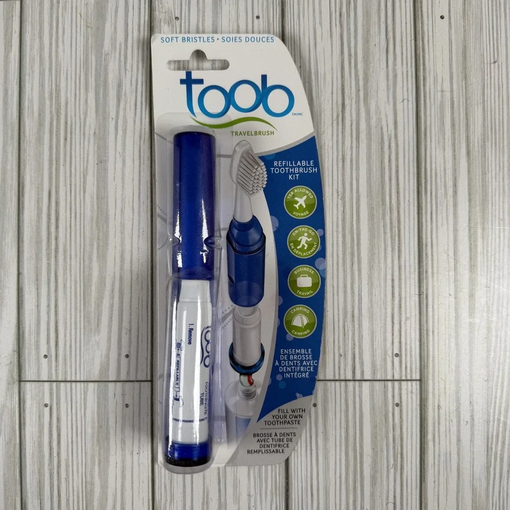 Aurelle Toob Refillable Soft Toothbrush Kit ‎ Blue Travel Sealed Package